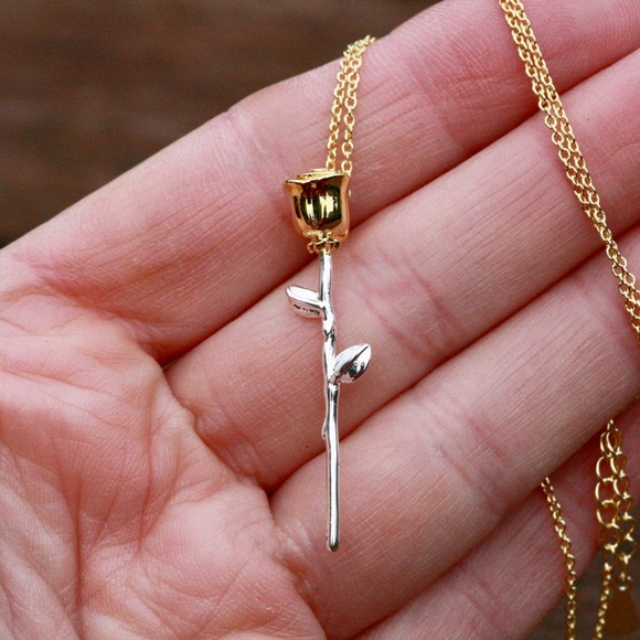 Romantic Two Tone Rose Flower Pendant Sterling Silver 925 , Flower Necklace - Picture 10 of 10